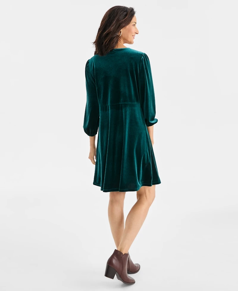Style & Co Women's V-Neck Long-Sleeve Velvet Dress, Macy's Exclusive