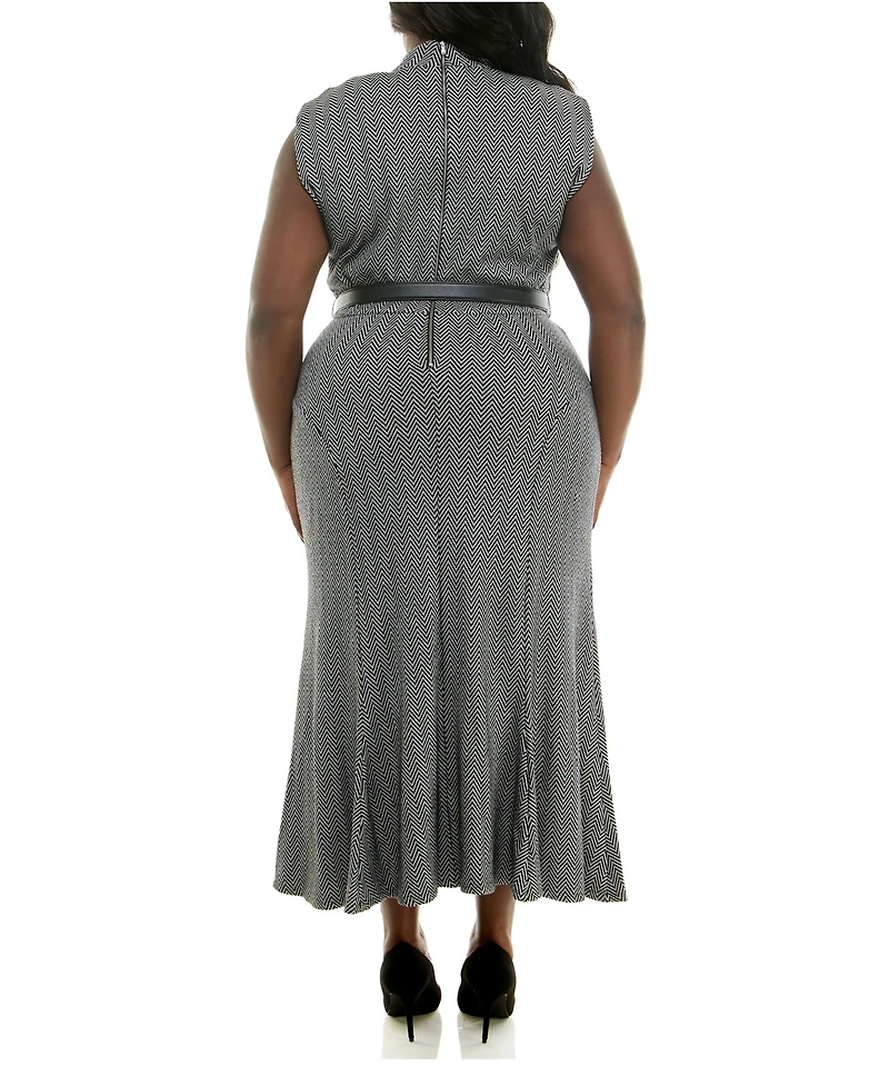 Taylor Plus Mock Neck Belted Knit Midi Dress
