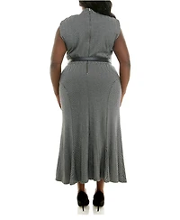 Taylor Plus Mock Neck Belted Knit Midi Dress