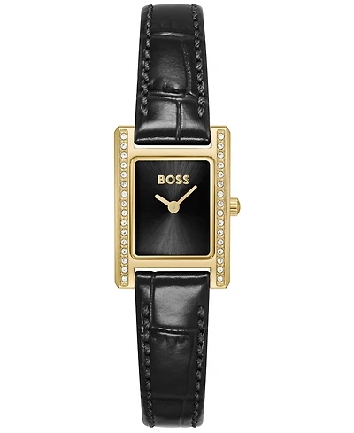 Hugo Boss Women's Lucy Precious Quartz Basic Mini Black Leather Watch, 18.50mm