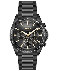 Hugo Boss Men's Strike Quartz Fashion Chrono Ionic Plated Black Steel Watch, 41mm