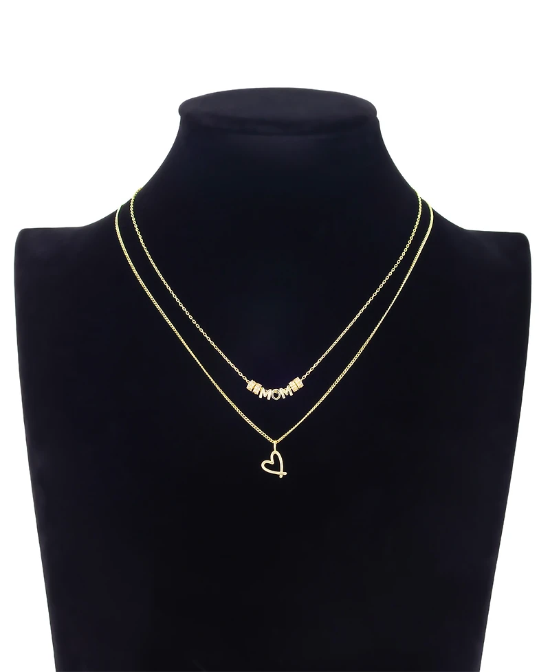 Unwritten Cubic Zirconia Mom and Heart Pendant Layered Necklace Set