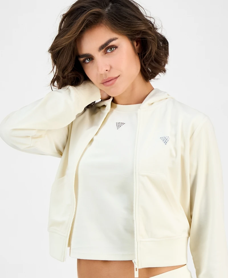 Guess Women's Couture Cropped Velour Hoodie