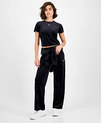 Guess Women's Couture Short-Sleeve Regular Velour T-Shirt