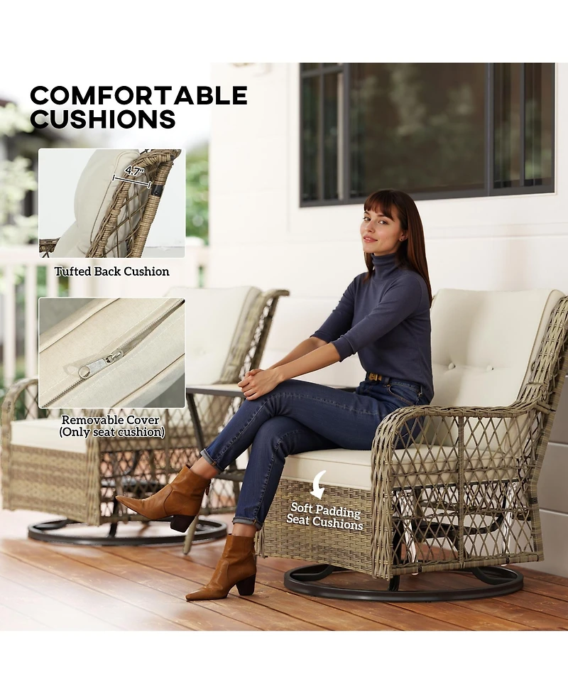 Outsunny 3 Pieces Wicker Bistro Set, Rocking Patio Furniture