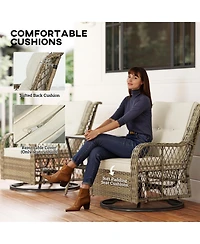 Outsunny 3 Pieces Wicker Bistro Set, Rocking Patio Furniture