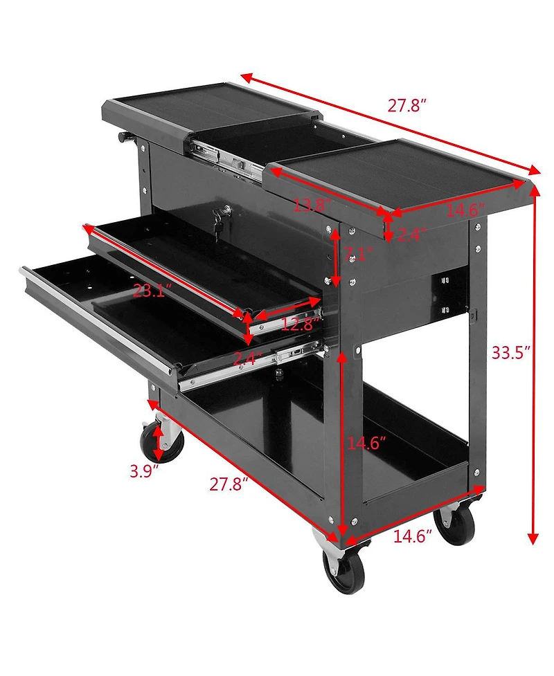 Rolling Mechanics Tool Cart Slide Top Utility Storage Cabinet Organizer 2 Drawer