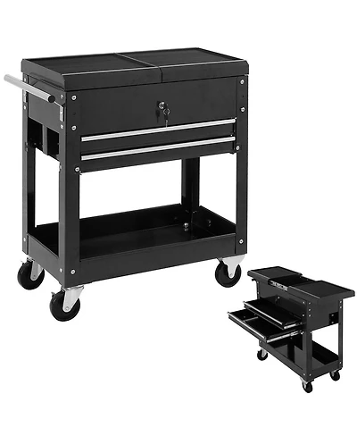 Rolling Mechanics Tool Cart Slide Top Utility Storage Cabinet Organizer 2 Drawer