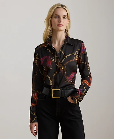 Lauren Ralph Petite Belting Print Shirt