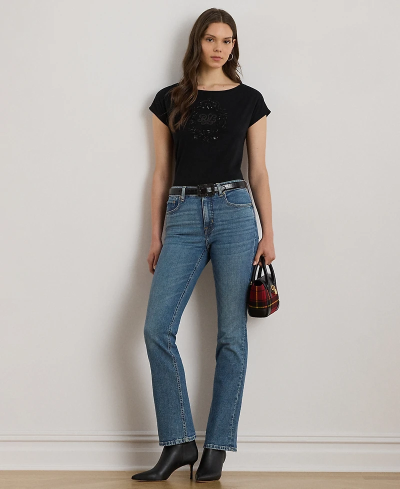 Lauren Ralph Lauren Petite Sequin Crest Jersey T-Shirt