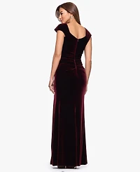 Xscape Women's Asymmetrical Neck Cap Sleeve Velvet Dress