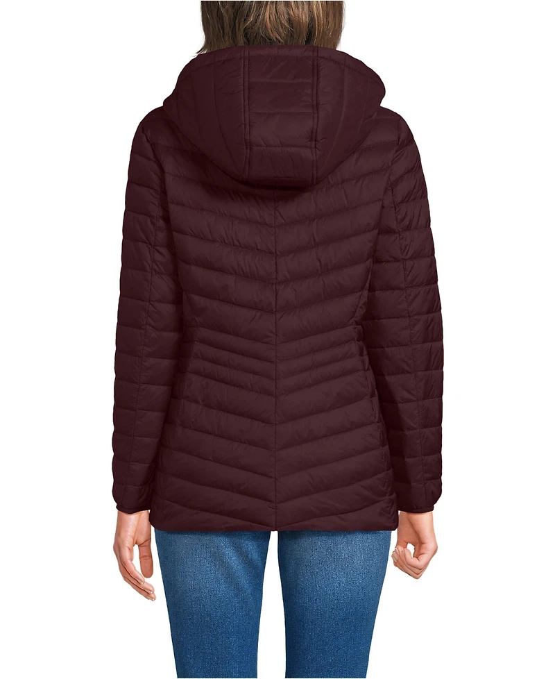 Lands' End Women's Tall Wanderweight Packable Down Hooded Long Jacket