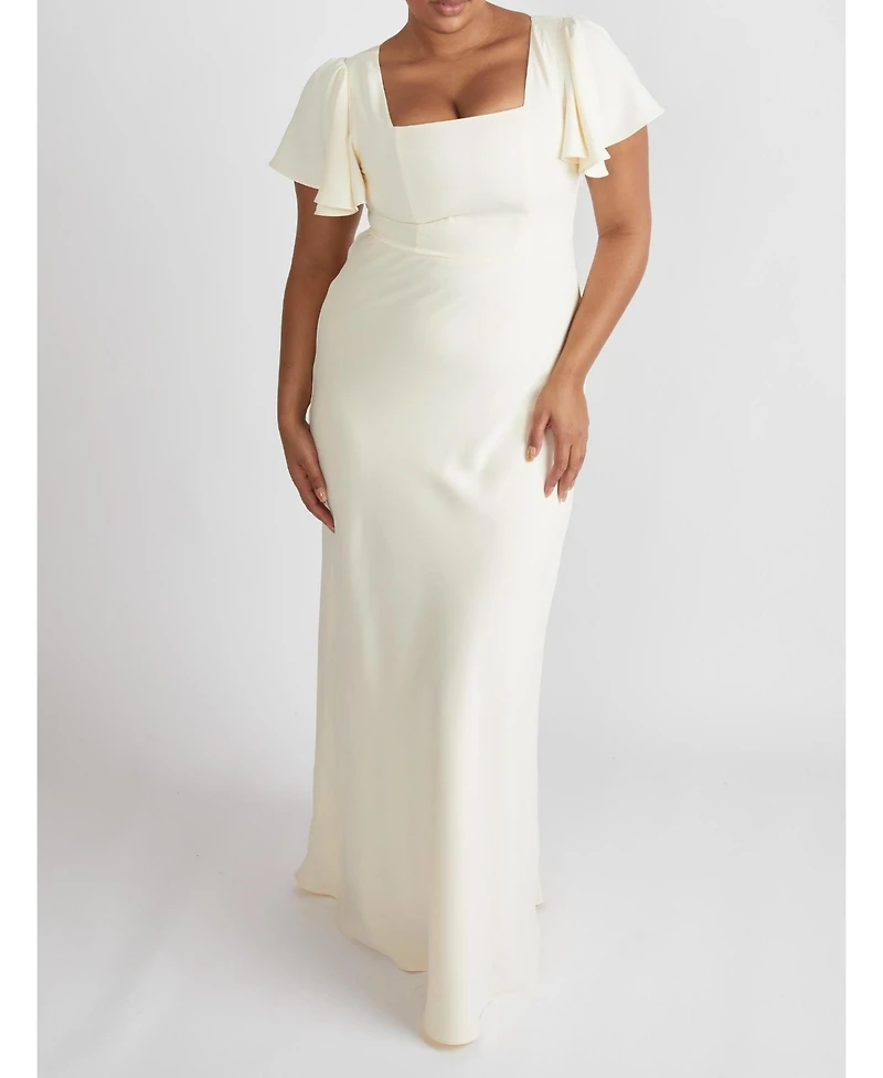 Six Stories Women's Square Neck Crepe Bridesmaid Dress