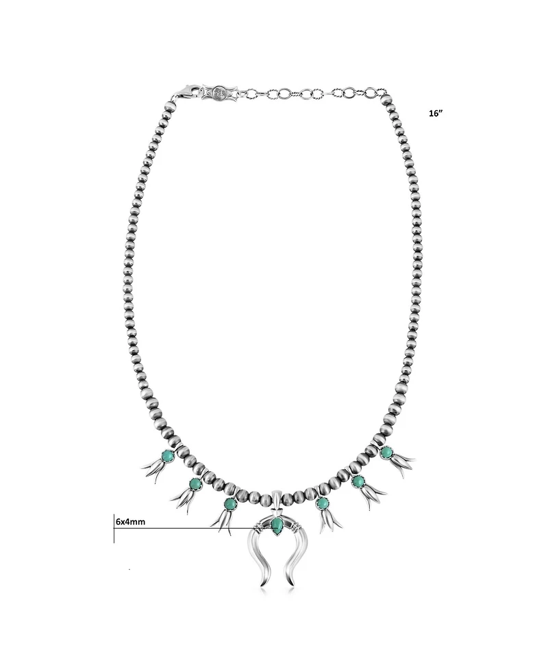 American West Jewelry Sterling Silver Green Turquoise Beaded Squash Blossom Necklace, 16 to 19 Inches
