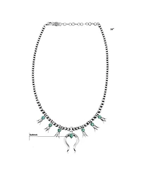 American West Jewelry Sterling Silver Green Turquoise Beaded Squash Blossom Necklace, 16 to 19 Inches