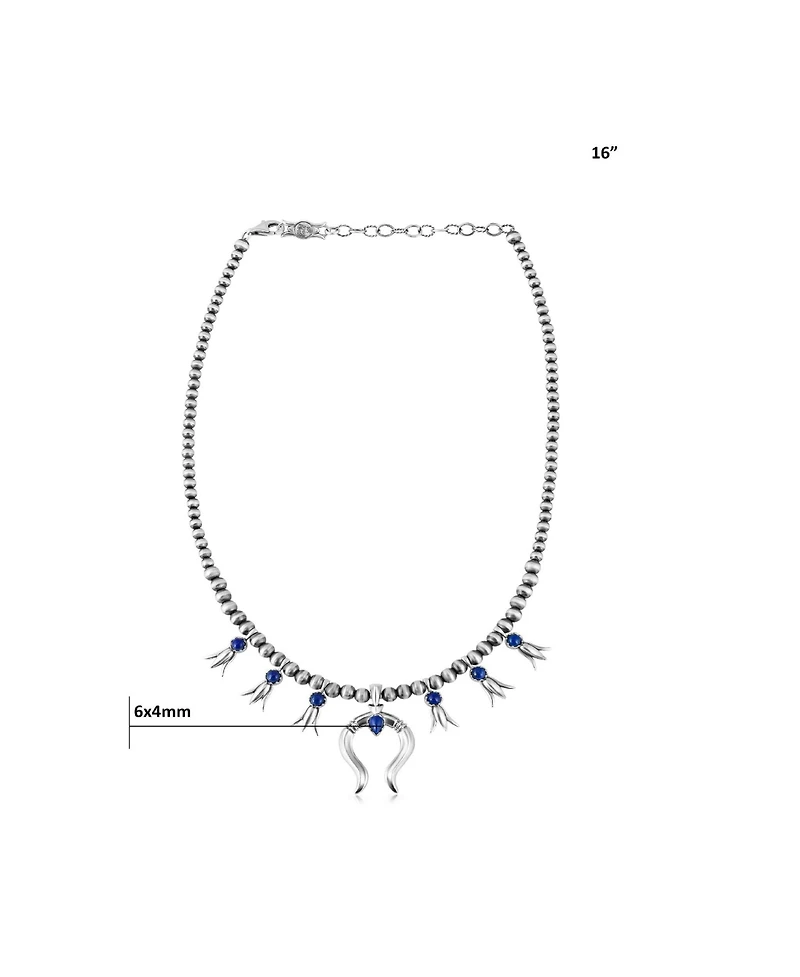 American West Jewelry Sterling Silver Lapis Beaded Squash Blossom Necklace, 16 to 19 Inches
