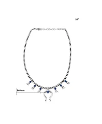 American West Jewelry Sterling Silver Lapis Beaded Squash Blossom Necklace, 16 to 19 Inches