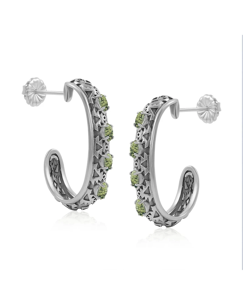 American West Jewelry Sterling Silver Green Serpentine Patterned J-Hoop 1 Inch Earrings