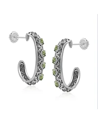 American West Jewelry Sterling Silver Green Serpentine Patterned J-Hoop 1 Inch Earrings