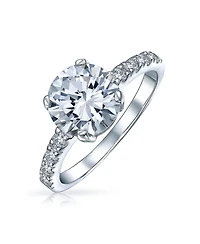 Bling Jewelry Classic 4CT Cz Round Solitaire Promise Ring .925 Sterling Silver Cubic Zirconia Thin Pave Band