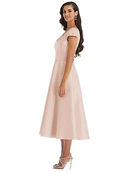 Alfred Sung Plus Puff Cap Sleeve Full Skirt Satin Midi Dress