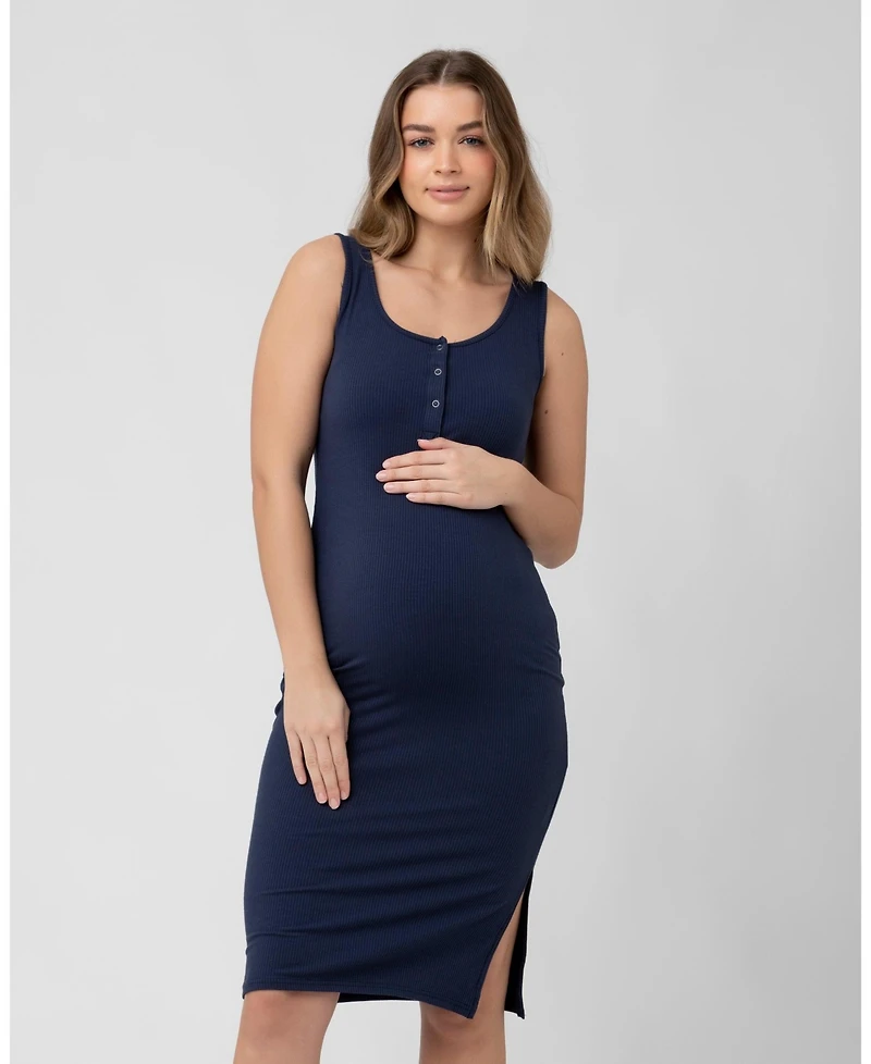 Ripe Maternity Penny Button Down Rib Dress in Navy - Perfect for Nursing and Maternity Wear