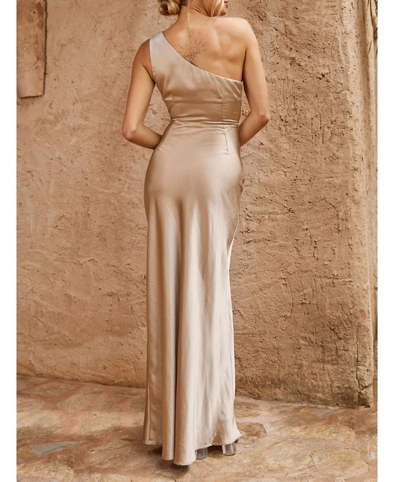 Six Stories Women's One Shoulder Satin Bridesmaid Dress