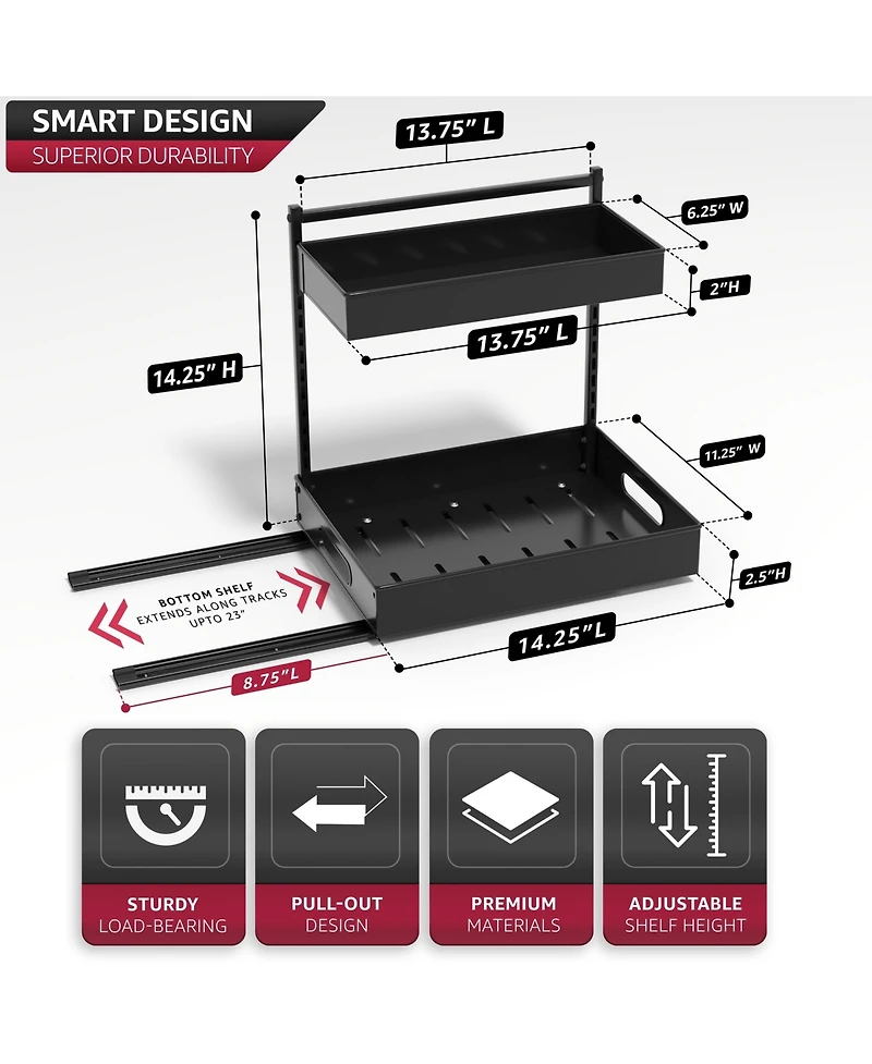 Sorbus 2 Pack 2-Tier Pull-Out Under Sink Organizer and Adhesive Tape - for Kitchen Bathroom