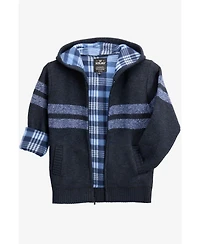Xray Boys Hooded Flannel Lined Full Zip Sweater With Stripes