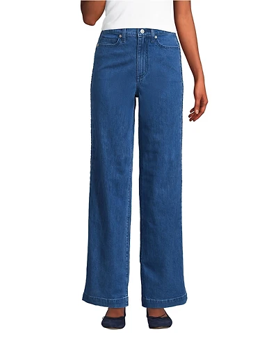 Lands' End Women's Petite Soft Denim High Rise Wide Leg Braided Jeans