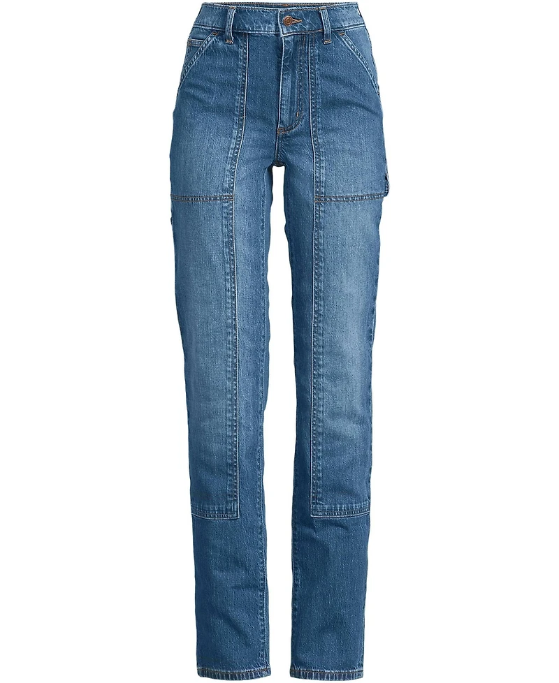Lands' End Women's Plus Soft Denim High Rise Rail Straight Leg Utility Jeans