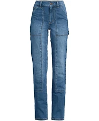 Lands' End Women's Plus Soft Denim High Rise Rail Straight Leg Utility Jeans