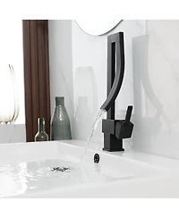 Greenspring Waterfall Unique Design Single Hole Single Handle Bathroom Sink Faucet In Matte Black