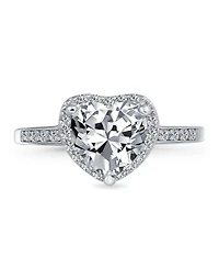 Bling Jewelry Classic 3CT Cubic Zirconia Halo Solitaire Heart Shaped Promise Ring Thin Pave Cz Band Sterling Silver