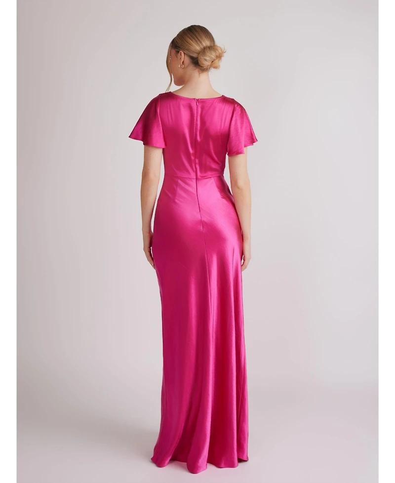 Six Stories Women's Flutter Sleeve Satin Bridesmaid Dress