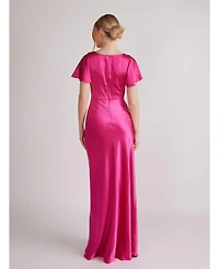 Six Stories Women's Flutter Sleeve Satin Bridesmaid Dress