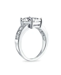Bling Jewelry Classic Cubic Zirconia 4CT Rectangle Emerald Cut Solitaire Promise Ring Cz Side Baguette Band Sterling Silver
