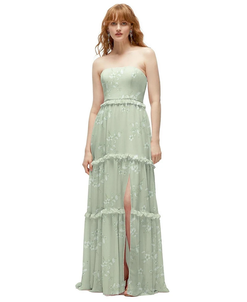 After Six Strapless Chiffon Maxi Dress with Tiered Micro Ruffle Full Skirt