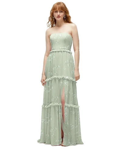 After Six Strapless Chiffon Maxi Dress with Tiered Micro Ruffle Full Skirt