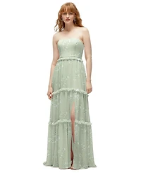 After Six Strapless Chiffon Maxi Dress with Tiered Micro Ruffle Full Skirt
