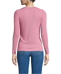 Lands' End Women's Drapey Rib Fitted Long Sleeve Henley T-Shirt