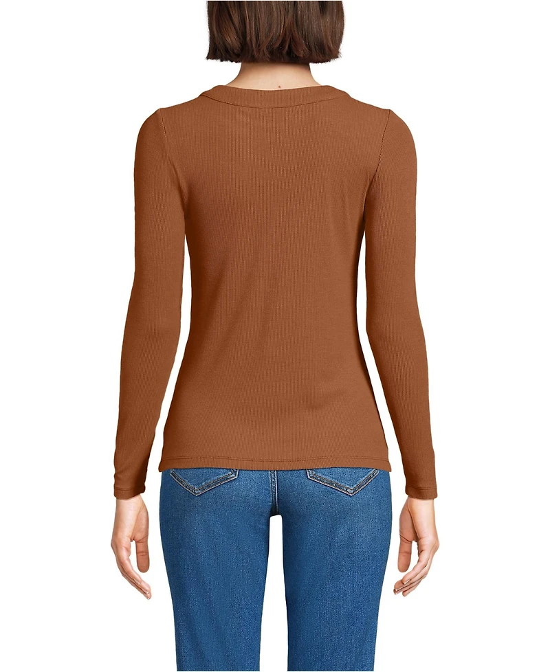 Lands' End Women's Drapey Rib Fitted Long Sleeve Henley T-Shirt