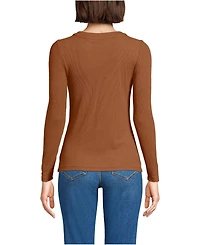 Lands' End Women's Drapey Rib Fitted Long Sleeve Henley T-Shirt