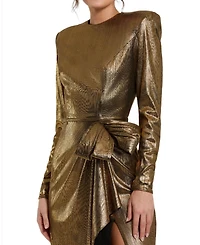 Mac Duggal Women's Metallic Jersey Long Sleeve Gown With Bow