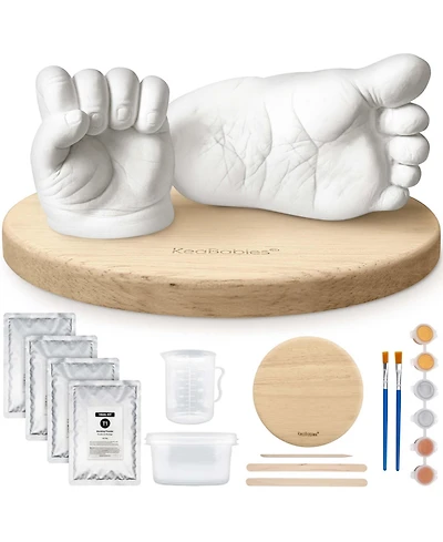 KeaBabies Reve Baby Casting Kit Hands and Feet Mold, 3D Hand 0-9 Months with Wood Base, Bpa-Free Keepsake