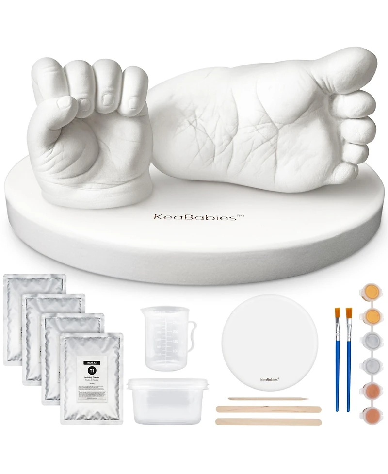 KeaBabies Reve Baby Casting Kit Hands and Feet Mold, 3D Hand 0-9 Months with Wood Base, Bpa-Free Keepsake