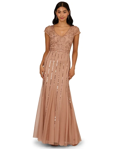 Adrianna Papell Women's Embellished V-Neck Godet Gown