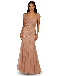 Adrianna Papell Women's Embellished V-Neck Godet Gown