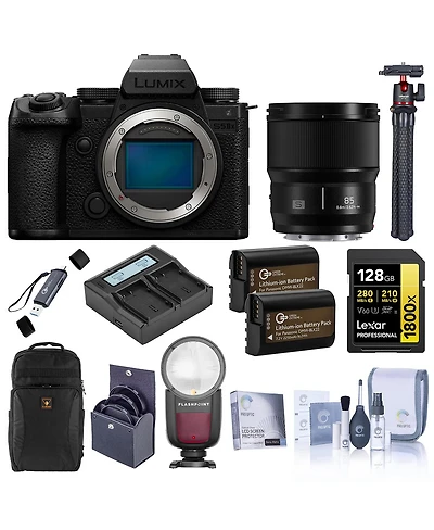 Panasonic Lumix S5IIX Mirrorless Camera with Lumix S 85mm f/1.8 Lens, Bundle with 128GB Memory Card, Zoom Li-on X Flash, 2x Extra Batteries with Dual
