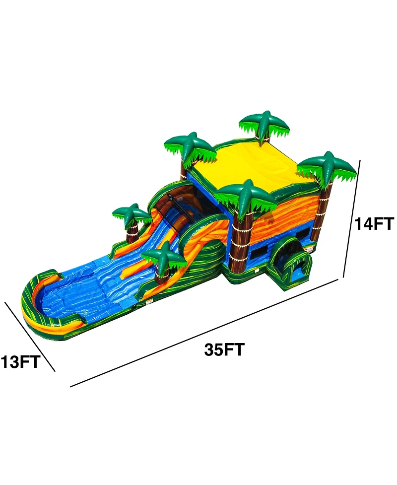 JumpOrange Cali Palms Commercial Grade Bounce House Water Slide with Dual Lane and Detachable Pool for Kids and Adults (with Blower), Tunnel Entrance,
